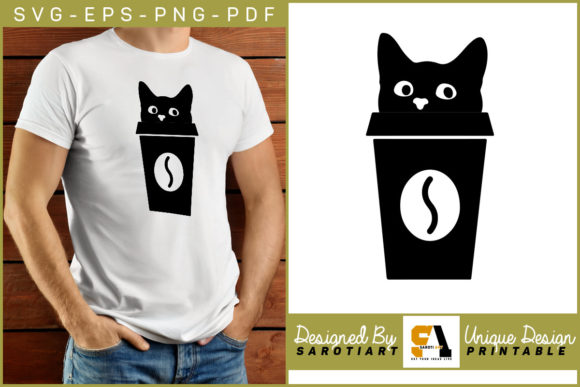 Cat with Coffee Mug Vector T-shirt: Graphics & Crafts for Local Business