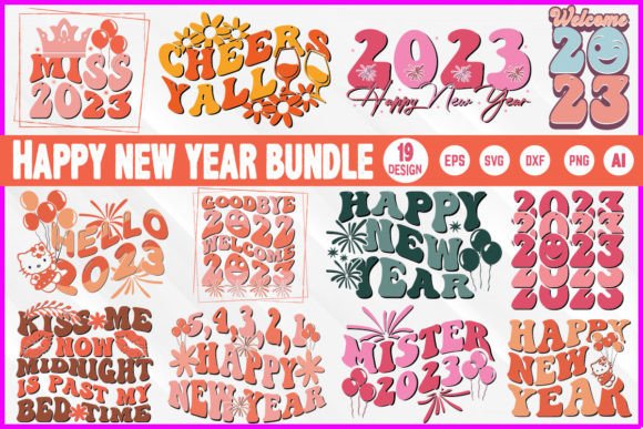Happy New Year 2023 T-shirt Design Bundle: Graphics & Crafts