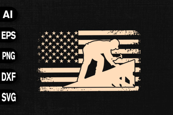 Roofer America Flag Graphics for T-Shirt Designs